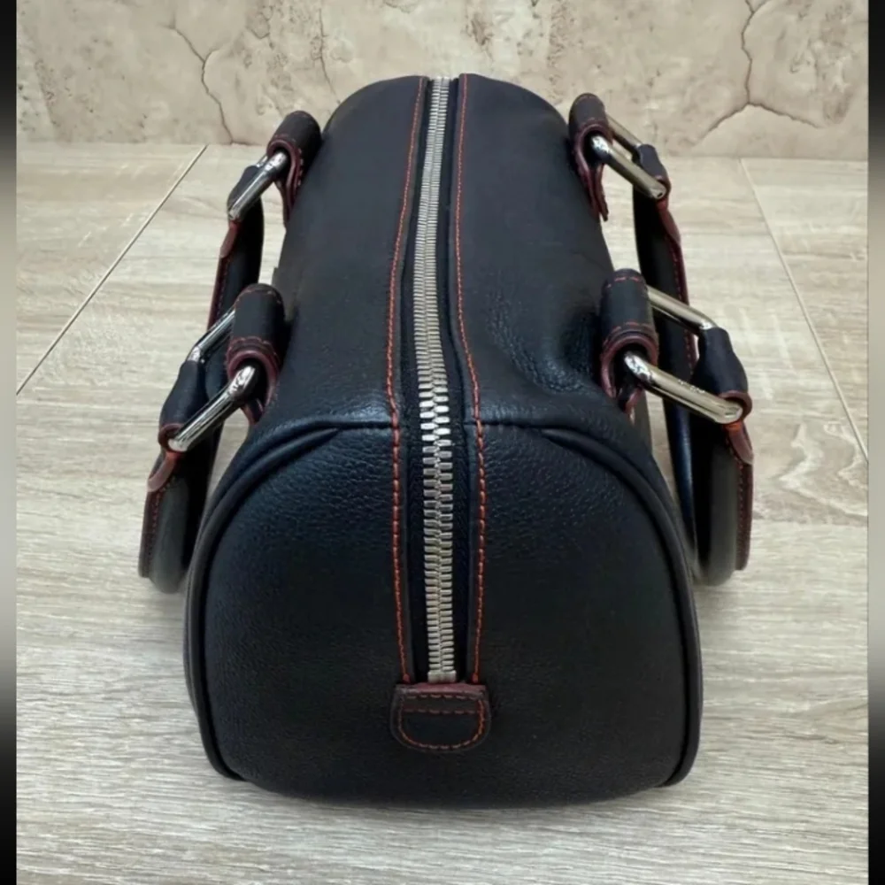 MCM RARE small Boston blk w/red stitching Bag w/coa & mcm card of authenticity